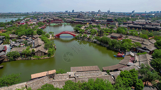 虹桥枢纽航拍5A景区开封清明上河园景区虹桥东京码头景观区背景