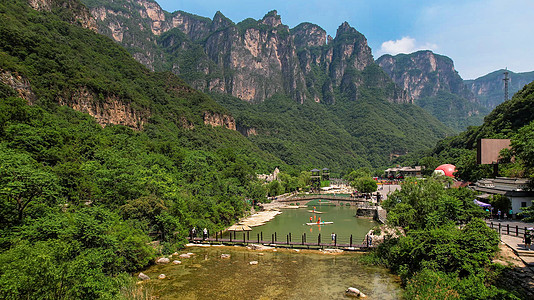 航拍公园5A景区航拍焦作云台山风景区猕猴谷景观区背景