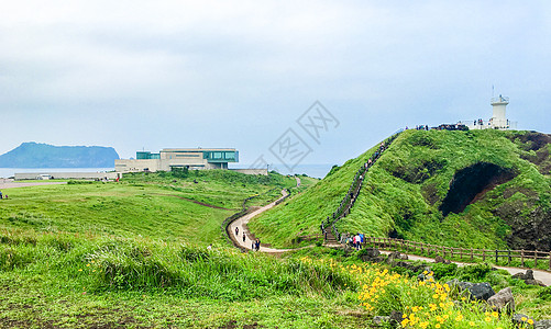 韩国济州岛风光韩国网红景点涉地岬夏日风光背景