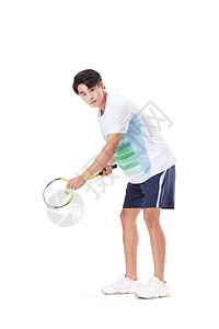 男性运动员打羽毛球发球动作图片
