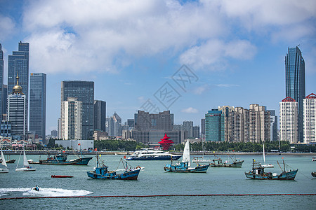 浮层青岛浮山湾五四广场远眺背景