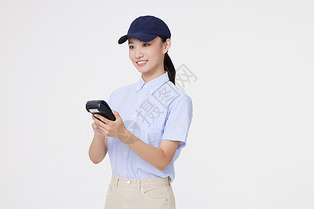 女客服手拿pos机图片