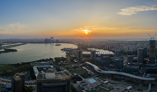 航拍苏州5A景区金鸡湖全貌图片