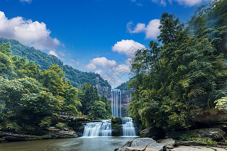 瀑布插画重庆四面山望乡台大瀑布背景