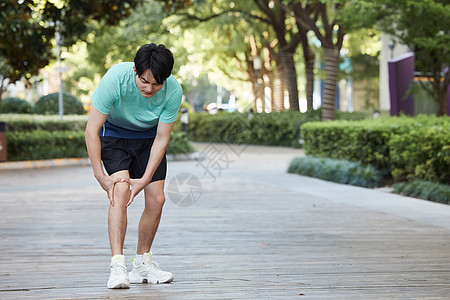 健身肌肉男运动健身男性膝盖酸痛背景