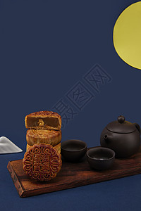 中秋节的月饼和茶壶茶杯图片