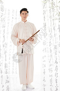 中国风男性手持笛子图片