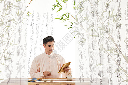 中国风男性喝茶形象图片