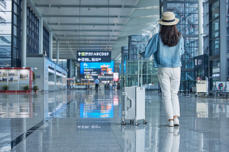 美女旅游飞机旅行出游准备乘坐飞机的女性形象背景