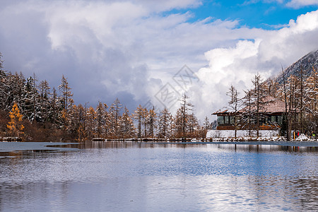 暨阳湖四川阿坝州毕棚沟雪山风景背景