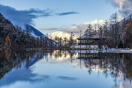 夕阳风景四川阿坝州毕棚沟日落风景背景