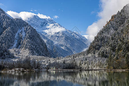 湖面雪景四川阿坝州毕棚沟龙王海景区背景