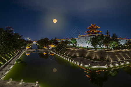 园林小品西安角楼夜景背景