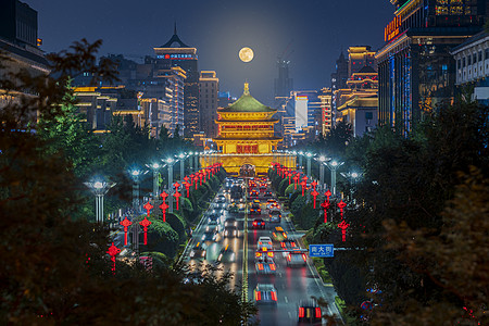 传统花纹西安城市夜景背景