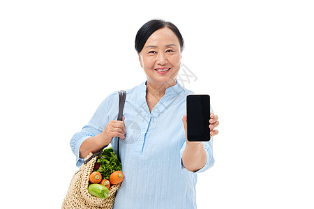 中老年妇女买菜展示付款码高清图片