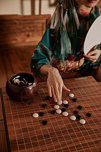 复古围棋素材下围棋的国风潮流美女特写背景