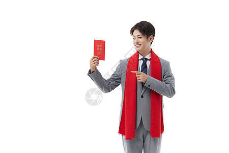 商务男性迎春节送红包图片