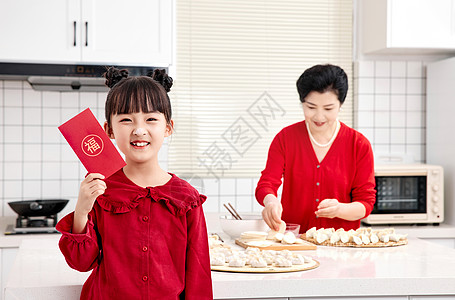 春节小孩展示新年红包高清图片
