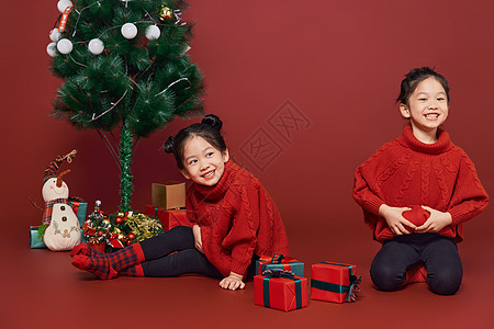 圣诞节小朋友双胞胎小女孩过圣诞节背景
