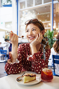 女生聚会清新美女游玩惬意下午茶时光背景