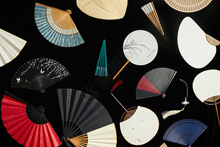 时尚几何中国折扇扇子组合背景