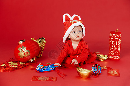 可爱婴儿新年虎年春节装扮高清图片