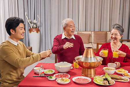 一家人春节吃年夜饭碰杯图片
