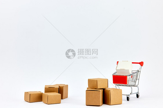 物流快递盒和购物车组合图片