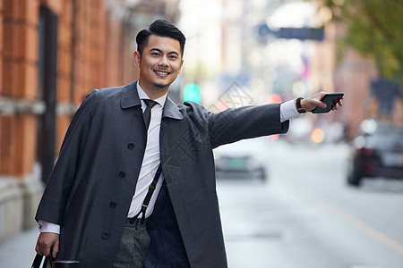 职场男性都市白领路边拦车手势背景