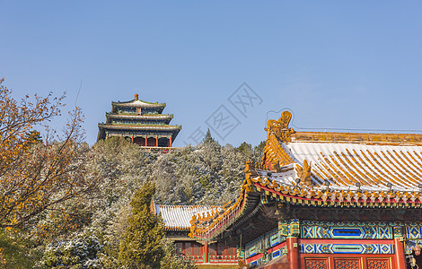 雪后的北京故宫与红墙背景图片