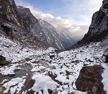 岩石山谷中的雪图片