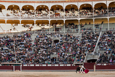 在拉斯文塔的公牛斗者在马德里的观众群中肆虐斗牛图片