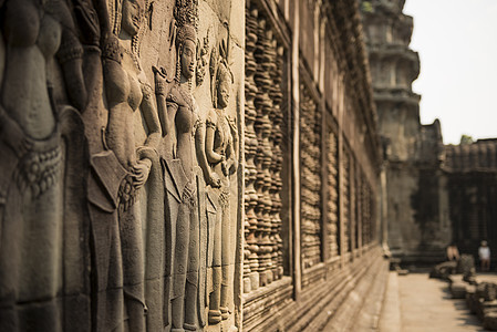 吴哥瓦暹粒柬埔寨印度支那亚洲墙壁上的雕塑图片