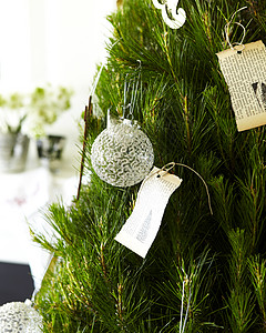 圣诞树上贴着手工制作的标签图片