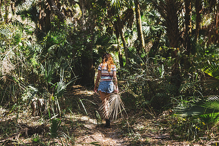 妇女走进森林佛罗里达州博尼塔斯普林图片