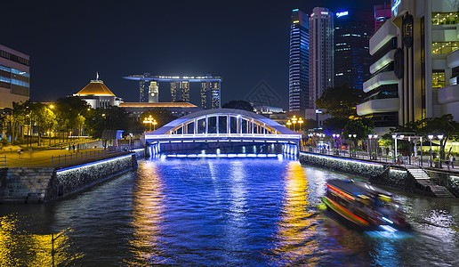 晚上的新加坡河和桥新加坡东南亚图片