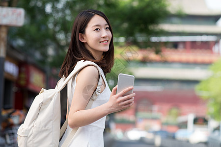 北京什刹海风光数码科技交通方式快乐女孩旅行背景