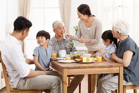 孩子吃饭幸福家庭吃早餐背景