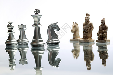 兵马俑图片国际象棋棋盘对弈背景