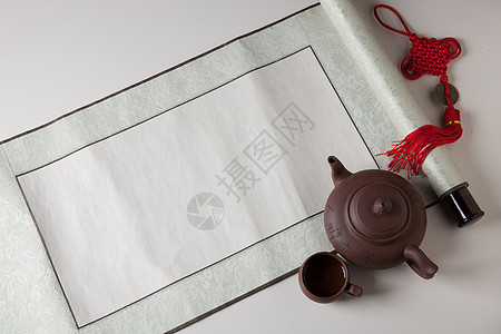 中式画轴茶具图片