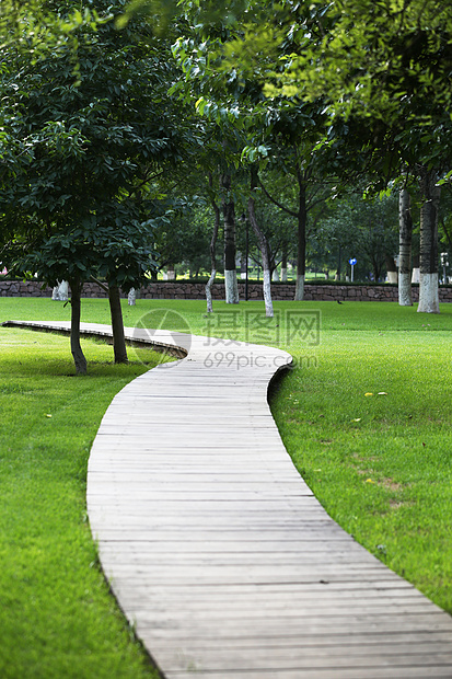 夏天公园木板小路图片