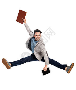 快乐跳跃的青年商务男士图片