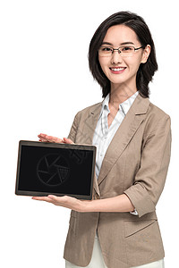 远程教育青年女教师拿着平板电脑背景