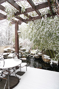 下雪后的湖边和山上风景高清图片