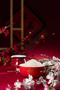 古典风格元素新年传统特色瓷碗盛大米图片