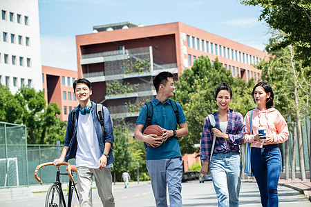 智慧交通快乐的大学生在校园里步行背景