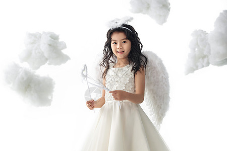 视觉背景天堂图片视觉效果水平构图天使装扮的快乐小女孩背景