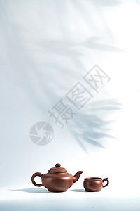 杯子元素竹子背景下的茶壶背景
