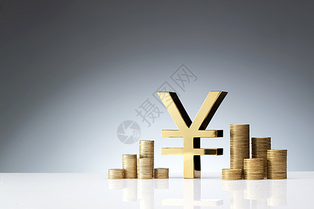 白色金色水平构图银行赚钱人民币符号模型和金币背景