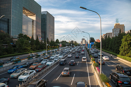 中国首都城市里的高楼大厦和街道背景